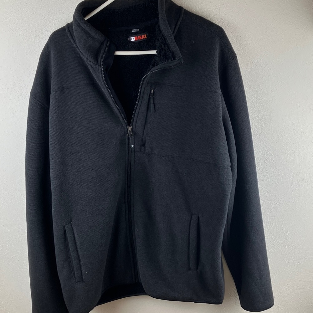 32° HEAT Fleece-Lined Thermal Zip Jacket Size XL Charcoal Gray/Black